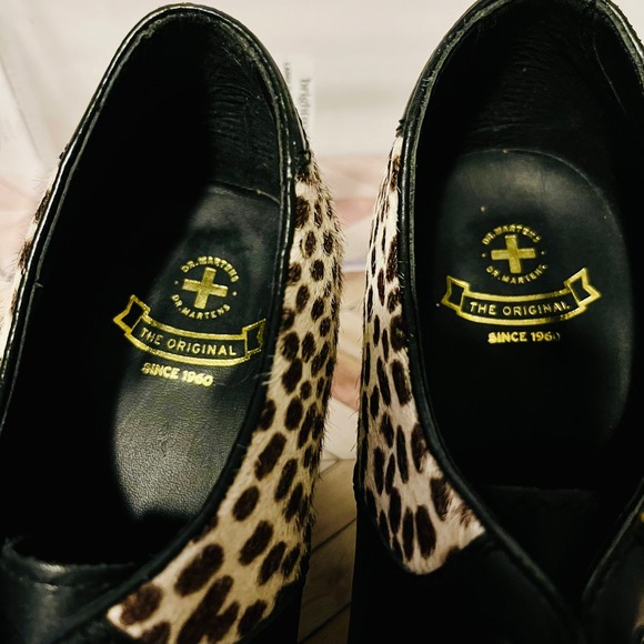 Dr Martens Sara Leopard Print Heeled Oxford Women 9 Shoes Hair On Black Leather - Picture 11 of 11